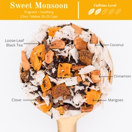 The Chai Box - Sweet Monsoon - Premium Chai Tea - Featured in Oprah's Favorite Things - Loose Leaf Black Tea w/Sweet mangoes, luscious coconut, cinnamon and clove - 2.5oz