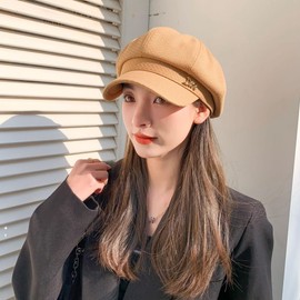 Weuiean BLDW-781 Women's Cotton Blended Cap with Brim UV Protection, Cold Protection, Small Face Effect, Cute, Stylish, Spring, Summer, Autumn, Winter,, Khaki