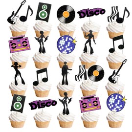 28Pcs Disco Party Cupcake Toppers Disco Party Supplies 1970s Disco Throwback Party Cupcake Toppers for Retro Disco Fever Dance Party 70's Boogie Party 1970s Birthday Hippie Party Favors