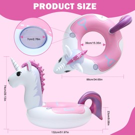 MewVeer Adult Swimming Ring, Inflatable Pool Swimming Ring for Outdoor Water Lounge, Air Mattress Pool, Pool Swimming Toy, Unicorn Swimming Hoop for Summer, Beach, Party