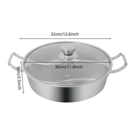WUSILILU Double-flavor Hot Pot, 5L Stainless Steel Hot Pot with Divider and Clear Lid Divided Stockpot for Gas Hob Induction Hob Electric Ceramic Hob Electric Heater (12.6 * 3.5 inch)