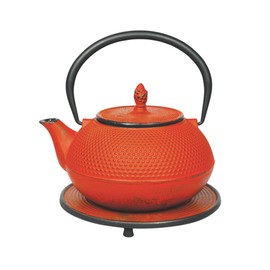 Frieling Ja Arare Cast Iron Teapot and Trivet with Stainless Steel Infuser, Red, 40 Ounce - Teapot with Infuser - Cast Iron Tea Kettle - Ceramic Teapot - Tea Pot Set