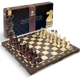 Wegiel Imperator 21-Inch Luxury Wooden Chess Set for Adults and Kids - Handcrafted from Premium Beech and Birch Wood - Unique Folding Design with Chess Piece Storage, Brown,Imperator - Brown