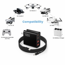PD 100W USB C Fast Charger for DJI Mini 4K, 2 SE, 4 Pro, Air 2S, Neo, Avata 2 Drones - USB + Type C Wall Charger with 6.6ft C to C Charging Cable for DJI FPV Accessories