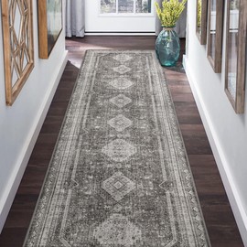 GENIMO 2x5 Runner Rug Non Slip, Washable Runners for Hallways, Low Pile Lightweight Carpet Runner for Living Room, Entryway, Bedroom, Kitchen and Laundry, Gray