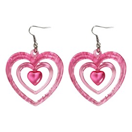 Stocking Stuffers Pink Heart Earrings for Women Y2k Heart Earrings Hot Pink Heart Earrings for Teen Girls