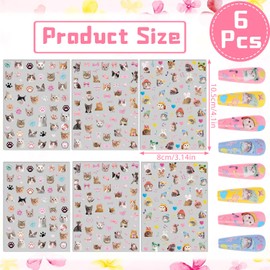 Eiapadeor Cat Nail Art Stickers - 6 Sheets 5D Cute Cat Nail Sticker, Kawaii Animal Fingernail Decals, Cartoon Paw Print Bow Fingernail Decal for Women Girls DIY Manicure Decoration Accessories