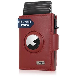 Marc Peter® Chicago Leather Push Air Slim Wallet, Airtag Wallet with Coin Compartment, RFID Protection, Small Mini Wallet, Leather, red, Classic