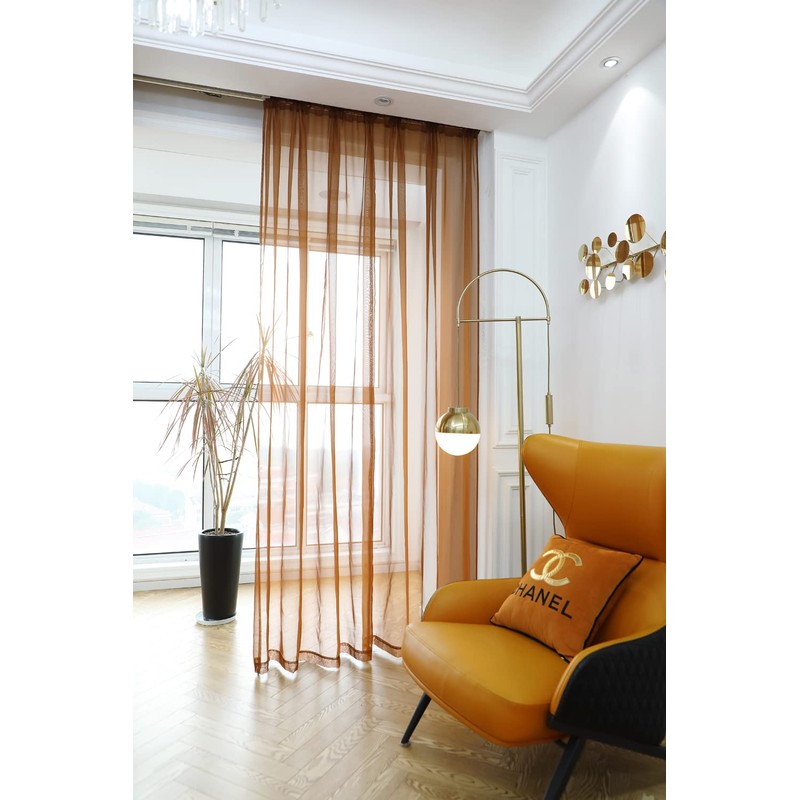 PHILEASY Window Sheer Brown Curtains 72 Inches Long 2 Panels