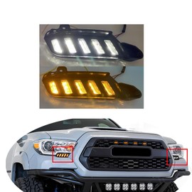 2x Switchback White/Amber Front Side Marker Headlight Daytime Running Light Compatible with Toyota Tacoma Truck 2016 2017 2018 2019 2020 2021 2022 2023 （ Included Wiring Harness ）