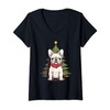 Christmas Tree, ornaments and Cute Frenchie Santa Christmas V-Neck T-Shirt