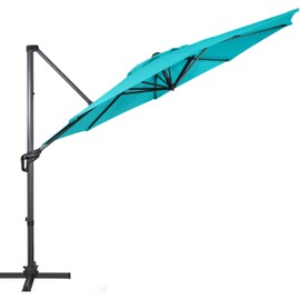 Sunnyglade 10Ft Cantilever Patio Umbrella, 360° Rotation & Integrated Tilting System Offset Umbrella with 8 Sturdy Ribs, Fade-resistant & Waterproof for Garden Backyard Poolside Deck (Blue, 10FT)