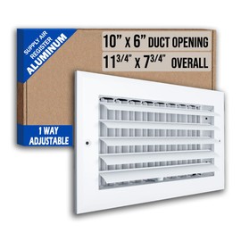 Fits 10x6 Duct Opening Aluminum 1-Way Adjustable Air Supply Grille by Handua | Curved Blade Register Vent Cover for Sidewall & Ceiling | White | Outer Size: 11.75" X 7.75"