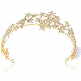 Brishow Light Up Rhinestone Star Tiaras and Crowns, Sparkly Bridal Wedding Headband, Crystal Prom Costume Headpiece for Women (Gold)