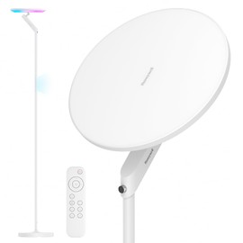 Honeywell 3000LM LED Floor Lamp, Torchiere Floor Lamps with Remote Control, F2 Sunturalux™ 40W Eye-Caring Reading Light, 2700-5000K 6 RGB Modes RGB Standing Lamp for Bedroom Living Room Office White