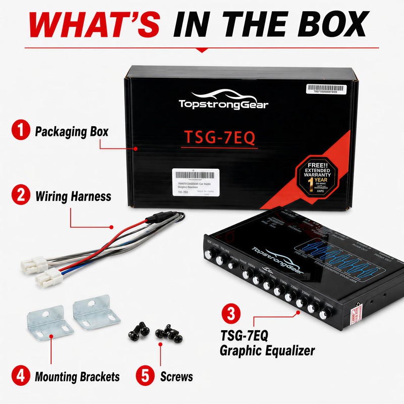 TOPSTRONGGEAR TSG7EQ 7-Band Car Audio Graphic Equalizer with Front 3.5mm