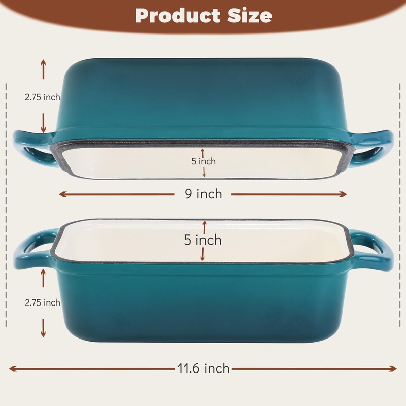 Articasting Cast Iron Loaf Pan With Lid, Enameled Bread Loaf