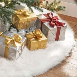 60 Inch White Christmas Tree Skirt Faux Fur Plush Skirt Christmas Tree Decoration Holiday Party Indoor Outdoor Christmas Decorations for Merry Christmas (Snow White)