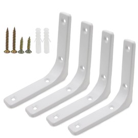 Joyangy 4pcs 4 Inch L Brackets, Heavy Duty Wall Mount White L Corner Brackets Braces for Wood, Shelves, Cabinets, 90 Degree Triangle Shelf Support with Screws, Small Right Angle Bracket