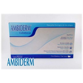 AMBIDERM CUBREBOCAS DE 3 PLIEGOS C/ELÁSTICO Caja C/50 PZAS* (Azul)