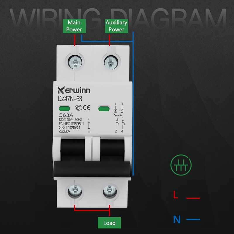 KERWINN Miniature Circuit Breaker 120V/240V ac Circuit Breaker 2Pole 20Amp