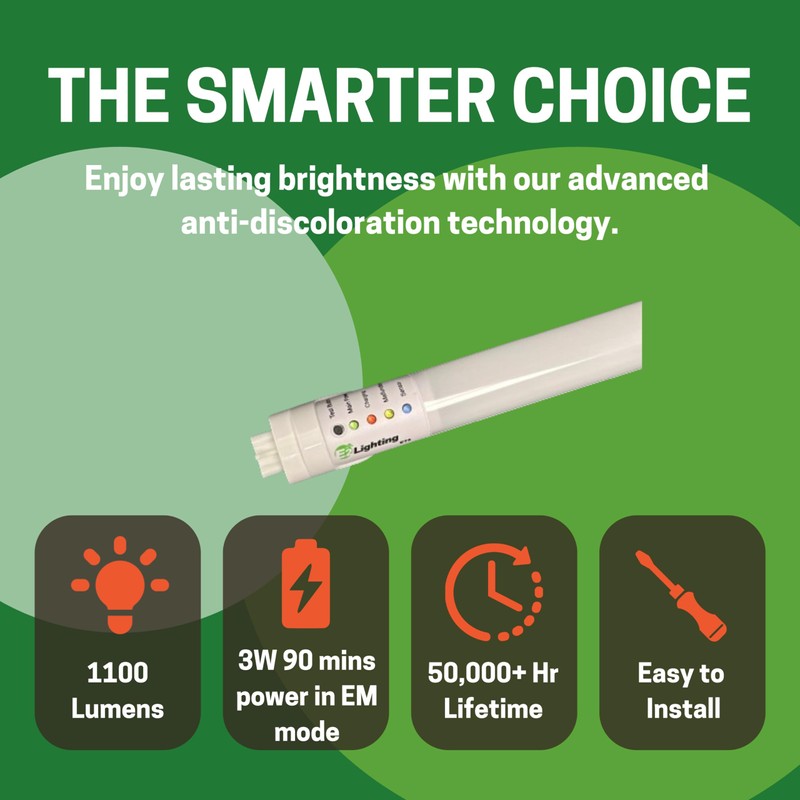 E2 LIGHTING LED Emergency T8 Tube, 2FT-9W, with Integrated Battery