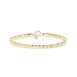 Miabella Italian 18K Gold Over 925 Sterling Silver 4mm Flat Snake Dome Herringbone Chain Link Bracelet for Women Men, Made in Italy (Length 6.5 Inches)