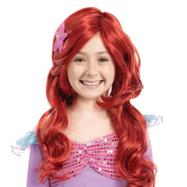 Spooktacular Creations Girls Red Long Curly Mermaid Wig with Star Barrett and Shell Purse Halloween Little Mermaid Costume Wig Mermaid Cosplay Party Accessories