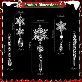Qpout 18pcs Crystal Christmas Ornaments Christmas Tree Decoration Hanging Acrylic Christmas Snowflake Icicle Drop Crystal Ornaments Pendant for Christmas Tree New Year Party Winter Supplies