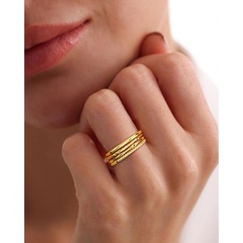 Lunvky Stackable Gold Rings for Women Dainty 14K Gold Plated Thin Ring Set Non Tarnish Thumb Bands Gold Jewelry Gifts Statement Gold Knuckle Rings Size 6-11