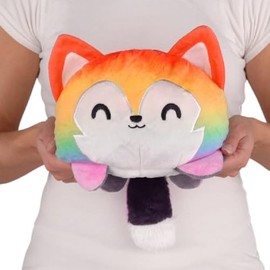 TeeTurtle - Original Reversible Big Wolf Plushie - Rainbow + Gray - Huggable and Soft Sensory Fidget Toy Stuffed Animals That Show Your Mood