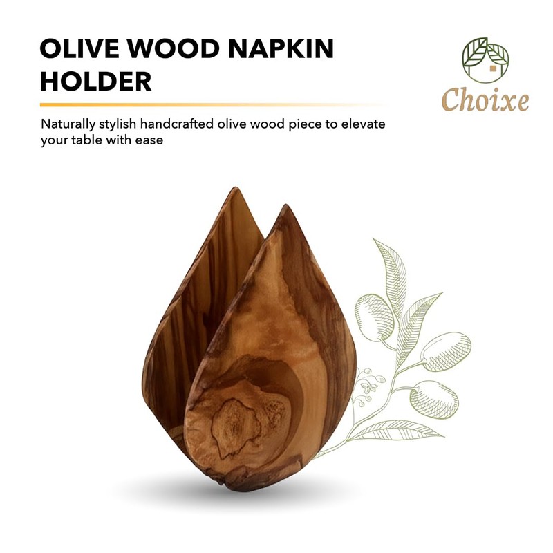 Olive Wood Napkin Holder. Beautiful, Unique, Decorative, Made of Mediterranean