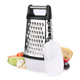 MiCasa SuCasa Grater with Container - 4-Sided Stainless Steel Square Grater with Collection Container - Household Kitchen Helper: Kitchen Grater, Cutter, Rasps & Zest Slicer - Durable Hand Grater