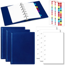 Ireer 3 Set Mini 6 Ring Binder 3 x 5 inch 300 Lined Paper Refill 78 Alphabet Divider Small Index Tab 3 PU Leather Binder Professional Binder Economy Organizer Planner Binder Notebook Kit (Dark Blue)