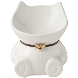 Disoza Ceramic 5.8 Inch White Cute Elevated Food Bowls Raised Cat Bowls for Indoor Cats 15° Tilted Whisker Friendly Water Bowl Dishwasher Safe Puppy Feeding Set Supplies Dog Accessories