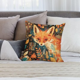 Joyidec Pack of 4 Fall Fall Leaves Fox Autumn Decorative Throw Pillow Covers 18 x 18, Soft Square Cushion Case Pillow Cases Set for Farmhouse Home Couch Sofa Decor, Christmas Pillows Decorations