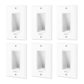 BASEPORT Recessed Cable Wall Plate for Behind Wall Cable Management - White Wall Plate Cable Pass Through with Low Voltage Mounting Bracket to Hide TV Cords for Wall Mount TV, Bottom Opening, 6 pack