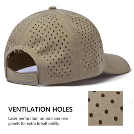 UVSAI UPF 50+ Performance Water Resistant Baseball Cap Lightweight Breathable Hat Golf Running Boat Hiking for Men Women Khaki