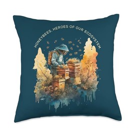 Honeybees, heroes of our ecosystem. Beekeeper Bee-Themed Pol Throw Pillow