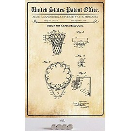 Tin Sign 20 x 30 cm Curved Including 4 Magnets Patent Design Basketball Basket 1936 Decorative Gift Sign
