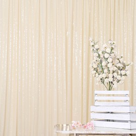 ShinyBeauty 20ftx10ft Sequins Fabric Backdrop Curtain-Ivory Backdrop for Photoshoot Beige Glitter Backdrop for Parties Ivory White Photo Backdrop Wedding Decoration