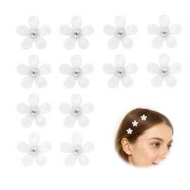 Pack of 10 White Mini Flower Hair Clips, Flower Hair Clips with Rhinestones, Decorative Wedding Hair Clips, Suitable for Weddings, Parties, Gatherings