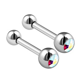 KJM FASHION 2 x Surgical Steel 16 Gauge 6mm 4mm Crystal Ball Stud Earring Eyebrow Jewellery, Crystal, stainless steel, steel