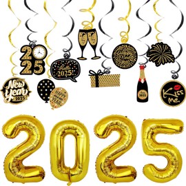 14PCS New Years Eve Decorations 2025, 42inch 2025 Balloons New Year Eve Decorations 2025 Hanging Swirls 2025 New Year's Eve Party Decorations Supplies for Home Indoor Outdoor
