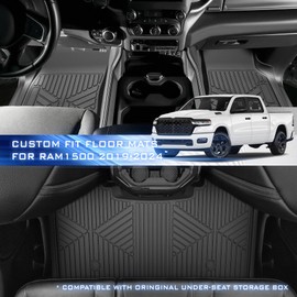 SSESS Car Floor Mats for Dodge Ram 1500 2019-2024 Crew Cab with Rear Under-Seat Storage Bucket Seat(NOT Classic Model)Accessories,TPE All Weather Protection Custom Fit 1st&2nd Row Car Floor Liners Set