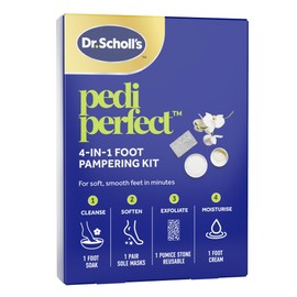 Dr. Scholl’s Pedi Perfect 4-in-1 Pampering Kit - The Ultimate At-Home Spa Pedicure Experience, Foot Soak, Exfoliating Mask, Moisturizing Cream, Pumice Stone Callus Remover, Soft Smooth Feet in Minutes