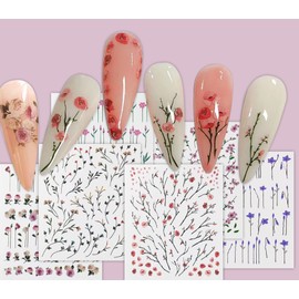 CHANGAR 6 Sheets Flowers Nail Art Stickers Self-Adhesive Colorful Spring Blossoms Floral Nail Decal Flower Leaves Sticker Charm Nail Design for Women Girls Nails Art DIY Decoration