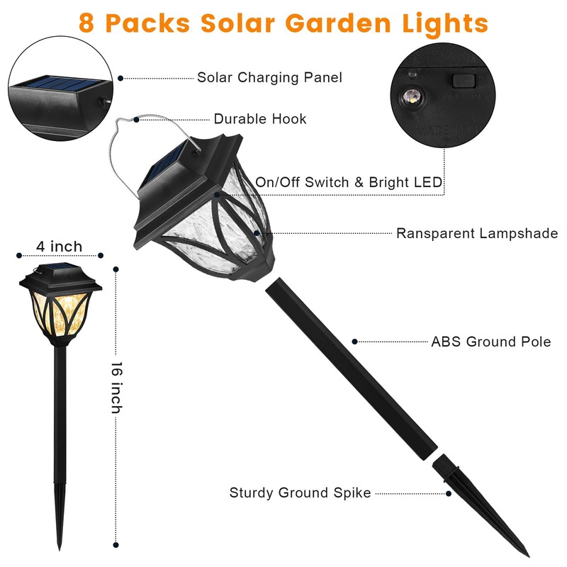 8 Pack Solar Lights Outdoor Waterproof Solar Garden Lights, Solar