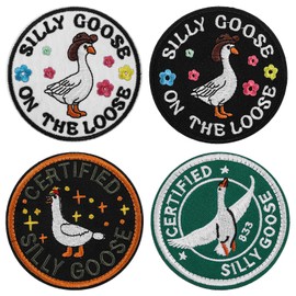 4 Pcs Funny Goose Loop and Hook Patch Certified Silly Goose Embroidered Meme Sew-On Patches Cool Emblem Applique Patch for Backpacks Dog Harnesses Vests Hats Helmets Gym Bags