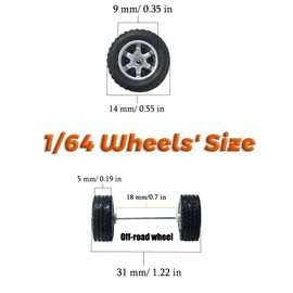 WAVEIST Ruedas y neumáticos de 1/64 para vehículos todoterreno, modelo de coche de fundición de línea principal mejorado, diámetro es de 14 mm/0.56 pulgadas, 6 juegos de diferentes estilos por paquete